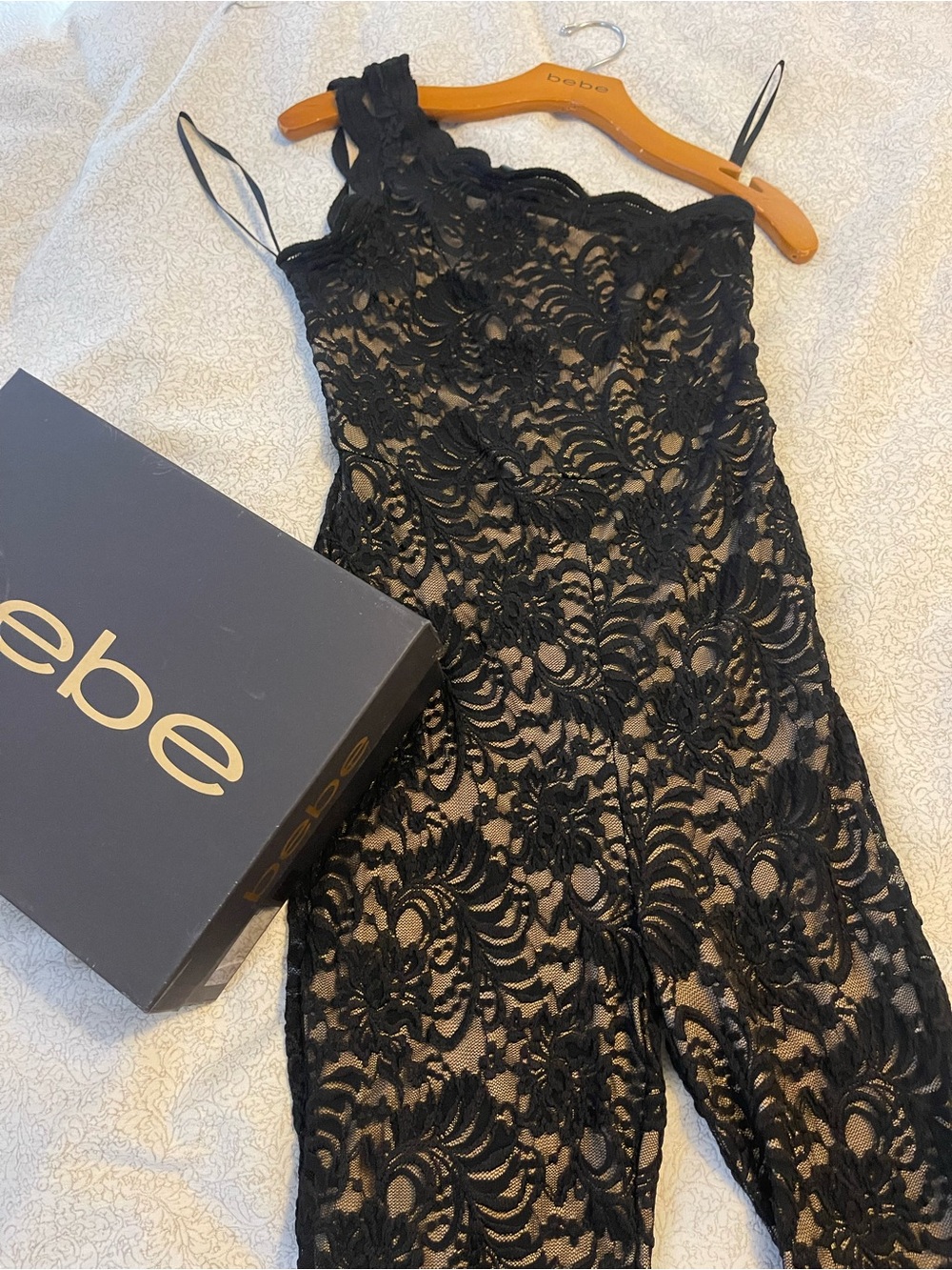 bebe Black Lace Sheer Jumpsuit